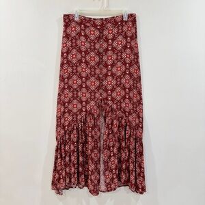 Earthbound Boho Button Front Maxi Skirt Center Slit Festival Cottagecore Size L